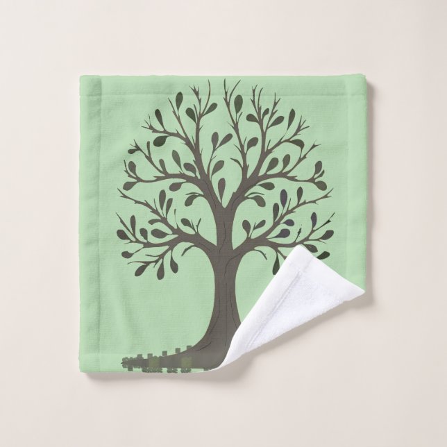 🌳 Pale Green Tree of Life Bath Towel Set - Alone (Toallita)