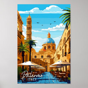 Palermo Italia ilustracion de arte de viajes vinta
