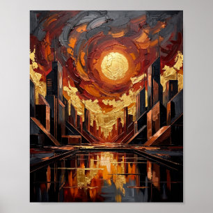 Paleta de Arte Abstracto del Sol Dorado en Ciudad