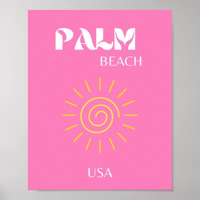Palm Beach, arte de viajes, preppy, rosa (Frente)
