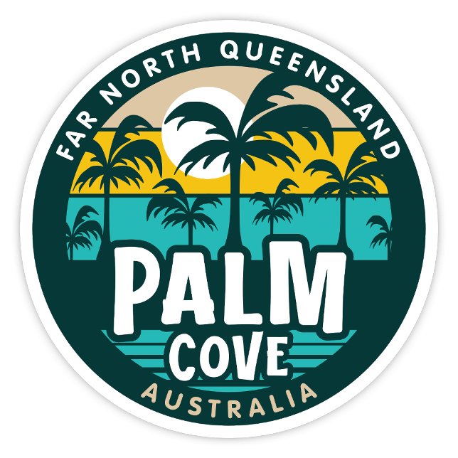 Palm Cove, Pegatina de Queensland Australia (Palm Cove Far North Queensland, Australia Retro Round Sticker)