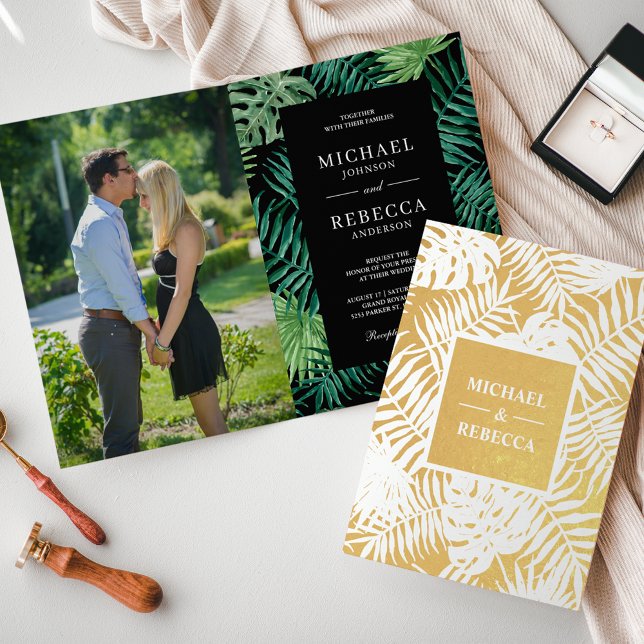 Palm de oro negro verde deja invitación a la boda (Subido por el creador)