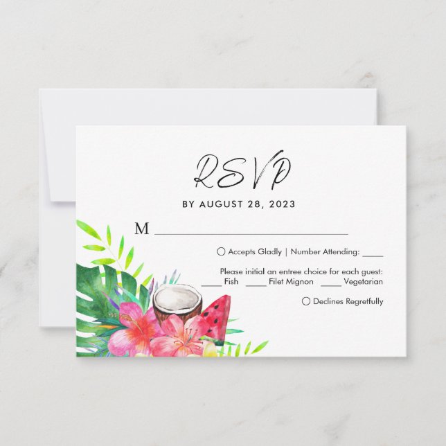 Palm de Paraíso Tropical Floral Boda RSVP (Anverso)
