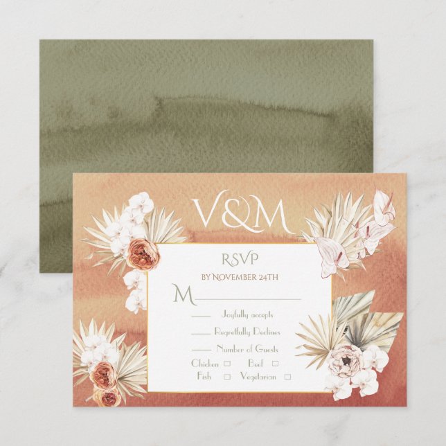 Palm de Terracota y Khaki deja RSVP tropical (Anverso / Reverso)