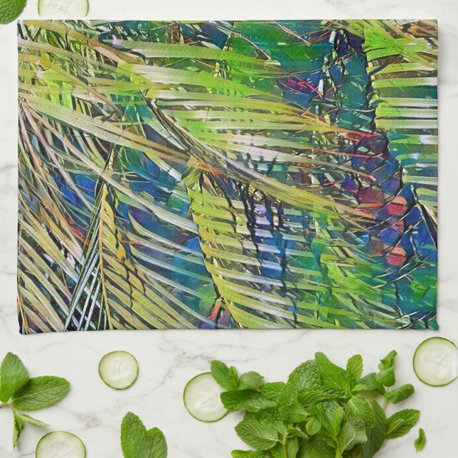 Palm deja arte en toalla de cocina verde (Doblado)
