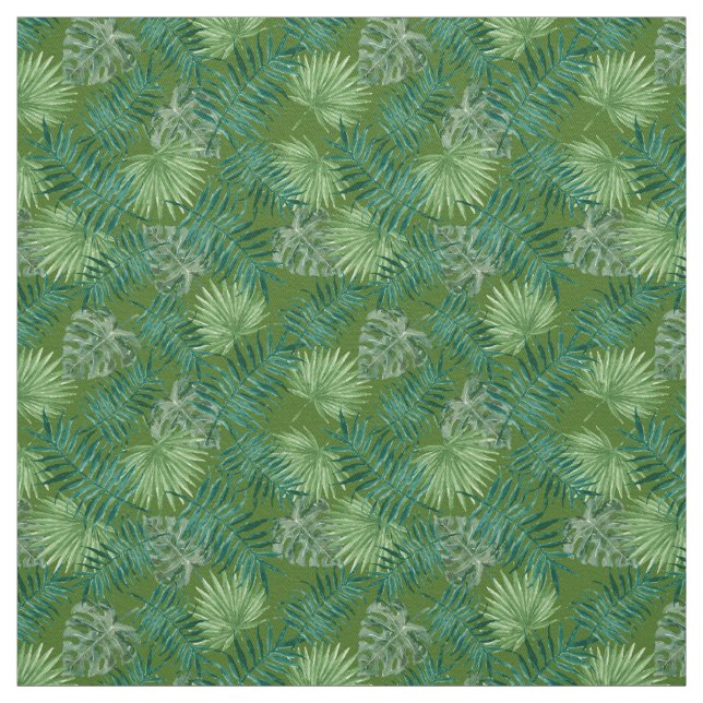 Palm deja tela tropical de impresión verde (Retal)