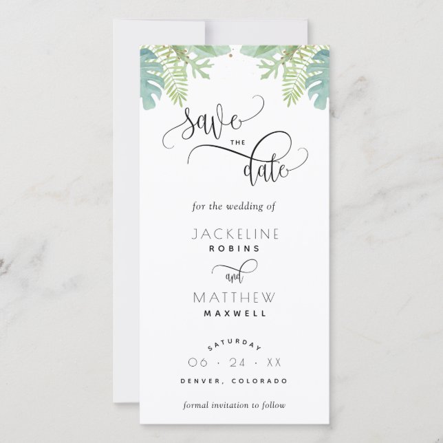 Palm Greenery Wedding Save The Date Bookmark (Anverso)