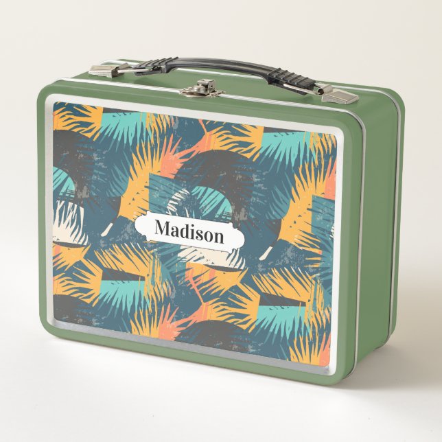Palm Leaf Pattern nombre personalizado cajas de al (Anverso)