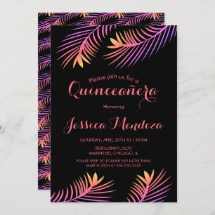 Palm Leaf Tropical Quinceañera Sweet 16 Invitación