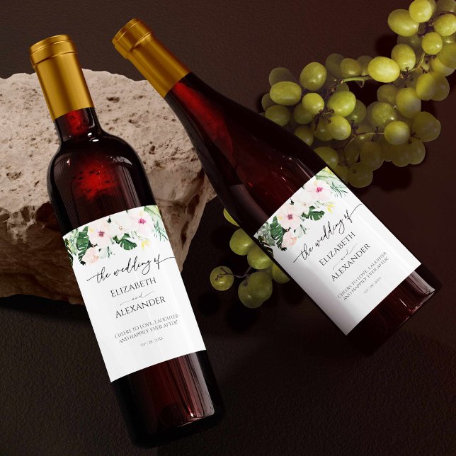 Palm Leaves Etiqueta de Boda tropical Hibiscus (Subido por el creador)