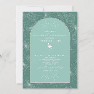 Palm Leaves Flamingo Aqua Bridal Shower Invitación
