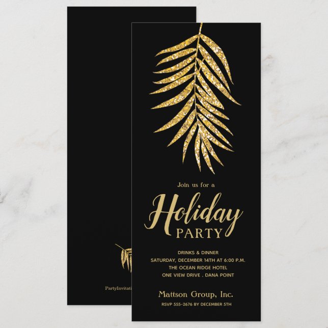 Palm Purpurina de oro sobre Navidades negros invit (Anverso / Reverso)