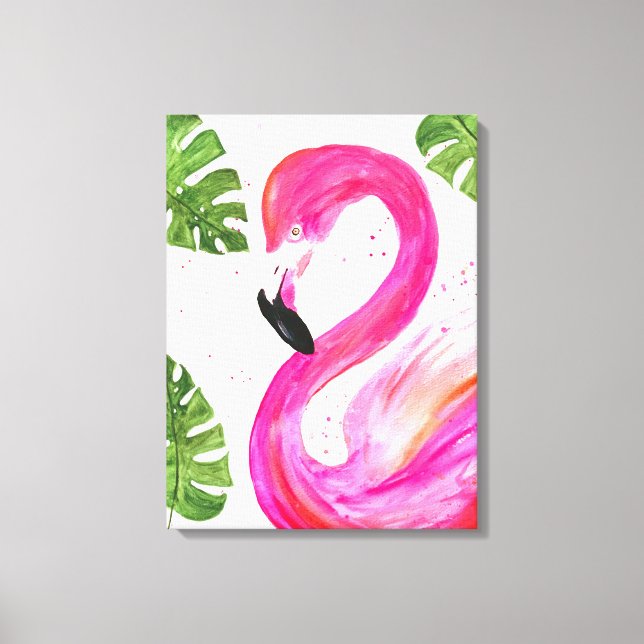 Palm rosa Flamingo tropical deja pájaro de arte ve (Anverso)