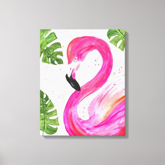 Palm rosa Flamingo tropical deja pájaro de arte ve (Anverso)