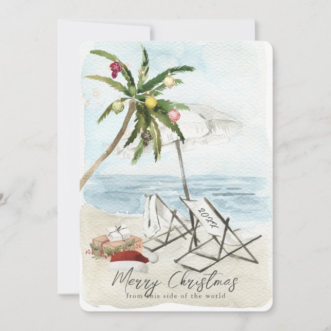 Palm Tree & Beach Chairs Tarjeta de vacaciones tro (Anverso)