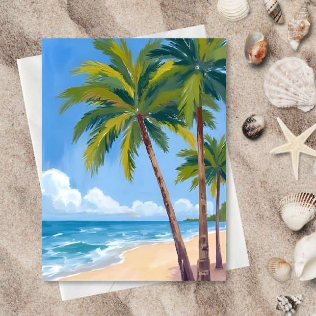 Palm Tree Beach | Tropical Watercolor Blue Card (Subido por el creador)