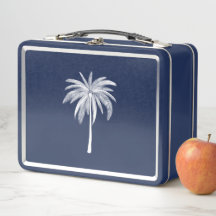 Palm Tree blanca en Blue Lunch Box