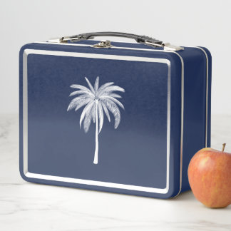 Palm Tree blanca en Blue Lunch Box