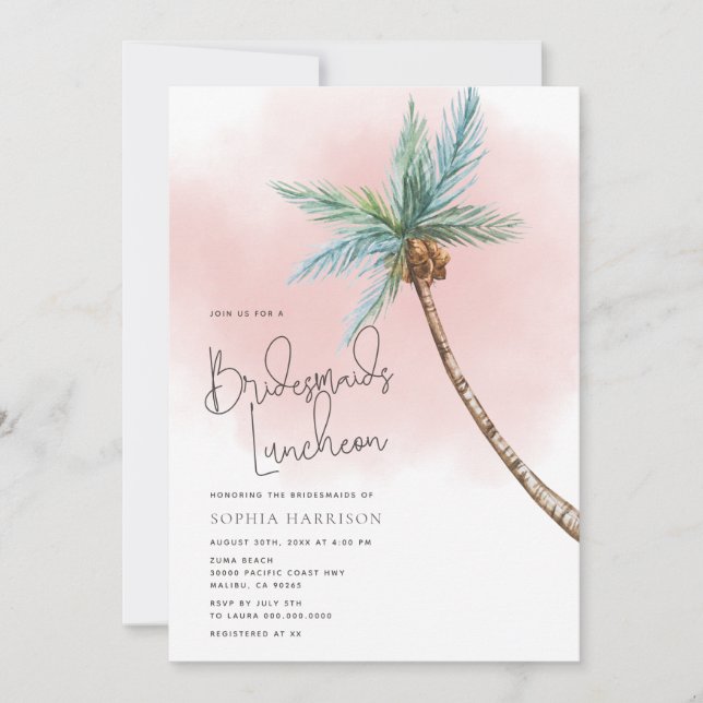 Palm Tree Bridesmaids Invitación al almuerzo (Anverso)