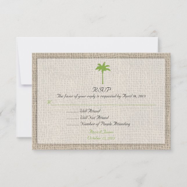 Palm Tree & Burlap Beach Wedding RSVP (Anverso)