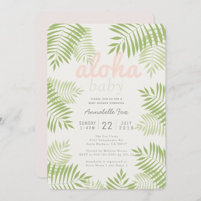 Palm Tree deja a Aloha Invitación de Baby Shower (Anverso / Reverso)