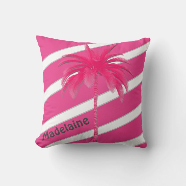 Palm Tree Hot Pink Stripe Cojín decorativo persona (Anverso)