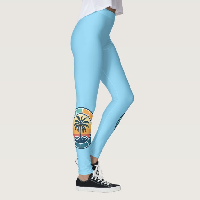 Palm Tree Motif Blue Leggings (Derecha)