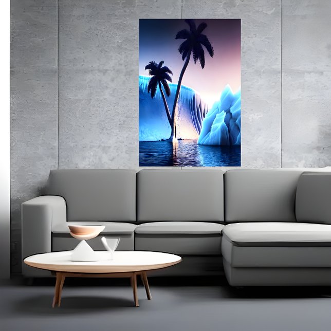 Palm tree near iceberg and ocean | Poster de arte  (Subido por el creador)