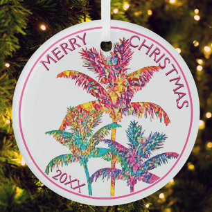 Palm Tree Pop Art Feliz Ornamento de Navidad