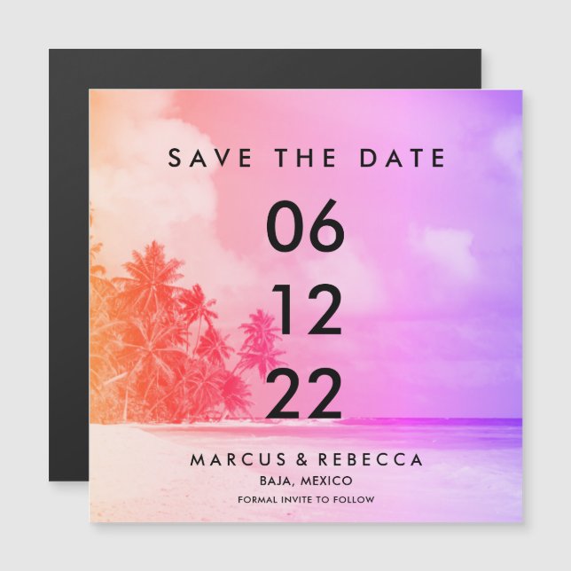 Palm Tree Sunset Pink Beach Wedding Save Date Mag (Anverso/Reverso)