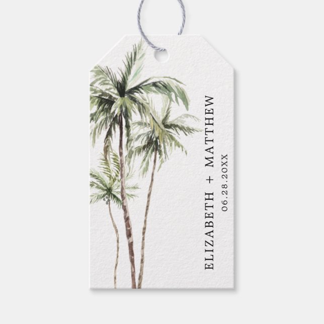 Palm Tree Tropical | Etiqueta de favor de boda mín (Anverso)