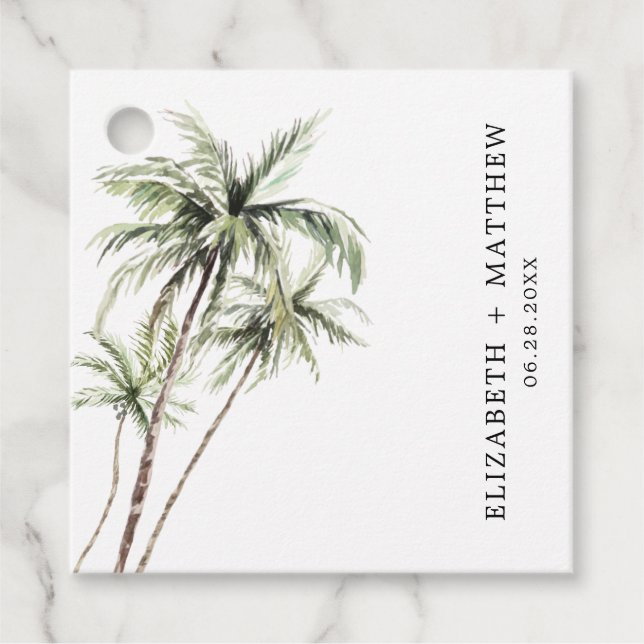 Palm Tree Tropical | Etiqueta de favor de boda mín (Anverso)