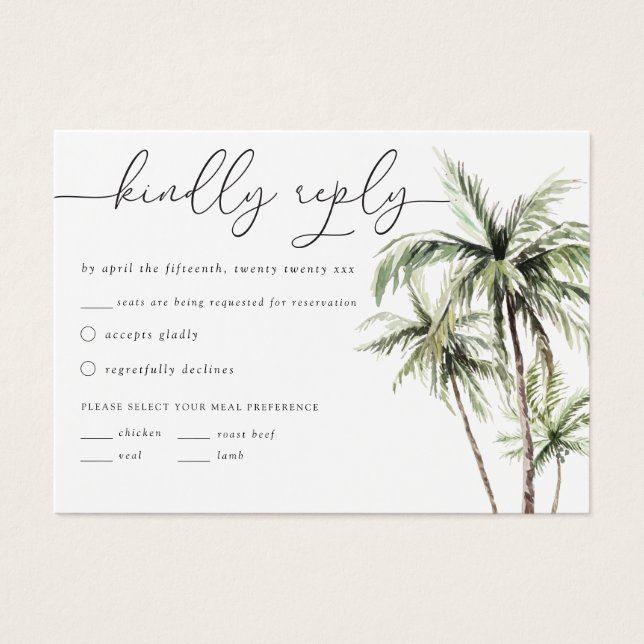 Palm Tree Tropical | Respuesta RSVP de boda mínima (Frente)