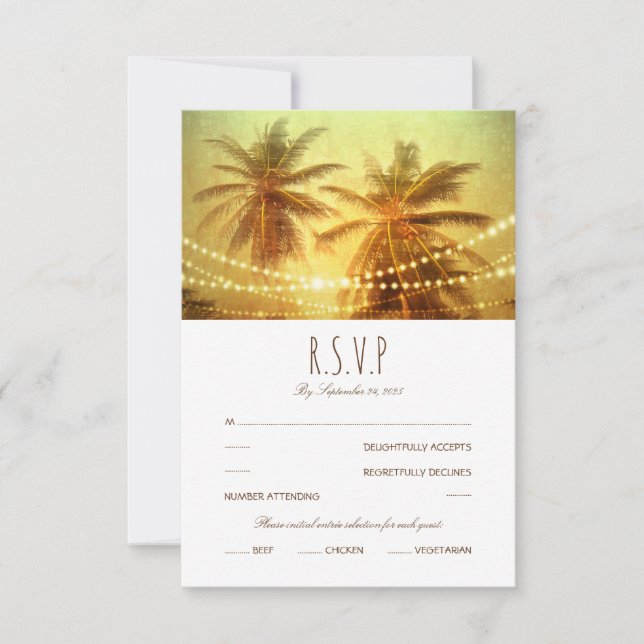 Palm Tree Tropical String light Boda de playa RSVP (Anverso)