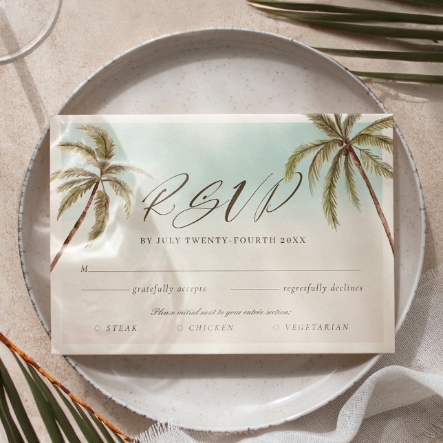 Palm Tree Tropical Watercolor RSVP Entrée Choks (Tropical Watercolor Palm Tree RSVP Entrée Choices)