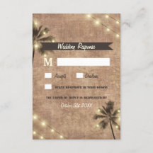 Palm Tree Vintage Lights Beach Wedding RSVP Cards