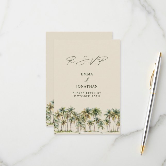Palm Tree Wedding RSVP Tropical Destination coast (Anverso/Reverso In Situ)