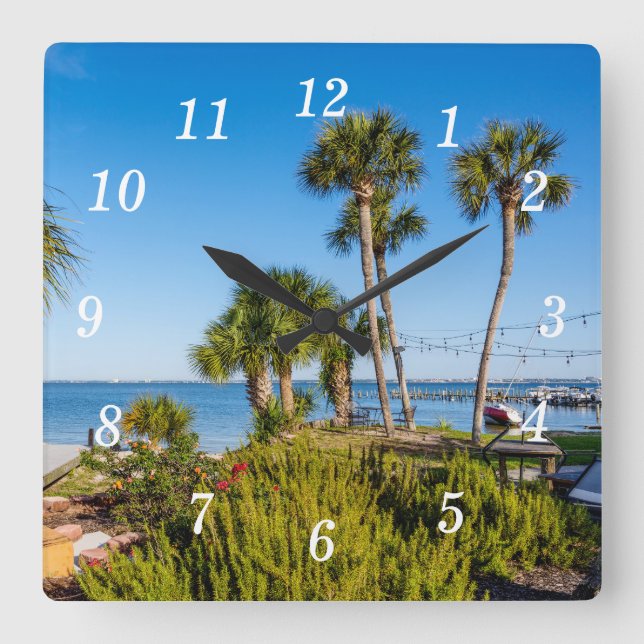 Palm Trees Bayside reloj de pared matutina (Anverso)