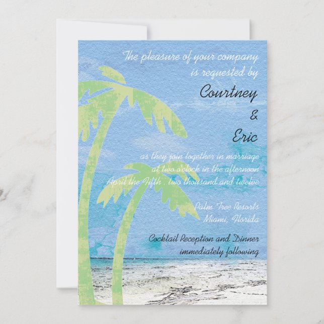 Palm Trees - Invitaciones a bodas de playa (Anverso)