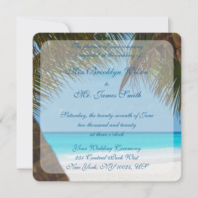 Palm Trees Monogramas En Invitaciones De Boda En P (Anverso)