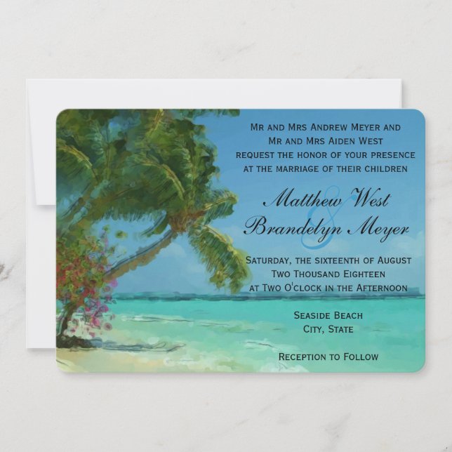 Palm Trees Ocean Destination Wedding Invitaciones (Anverso)