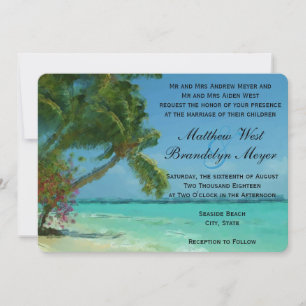 Palm Trees Ocean Destination Wedding Invitaciones