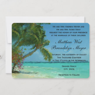 Palm Trees Ocean Destination Wedding Invitaciones