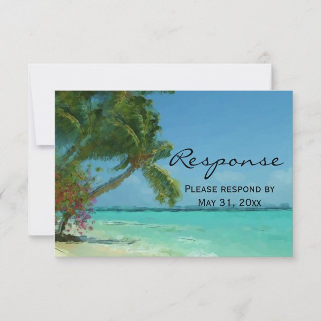Palm Trees Ocean Destination Wedding RSVP (Anverso)
