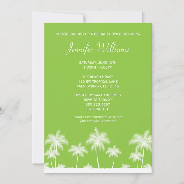 Palm Trees Tropicales Invitación a la Ducha Verde  (Anverso)