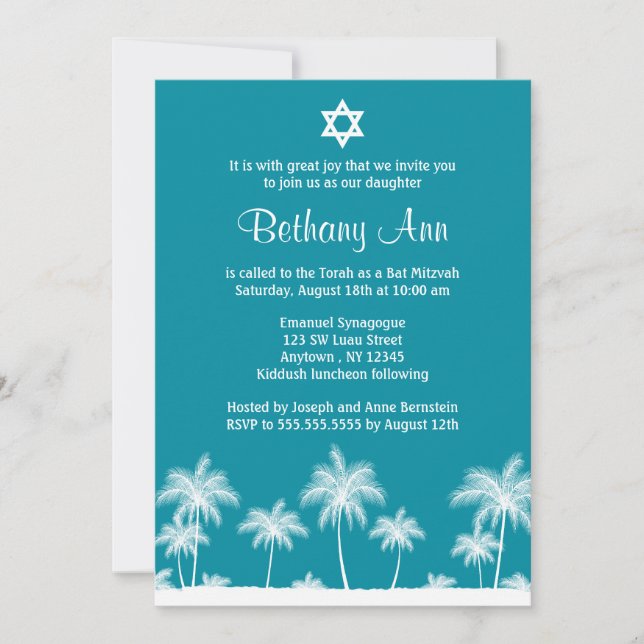 Palm Trees Tropicales Invitaciones Verde azuladas  (Anverso)