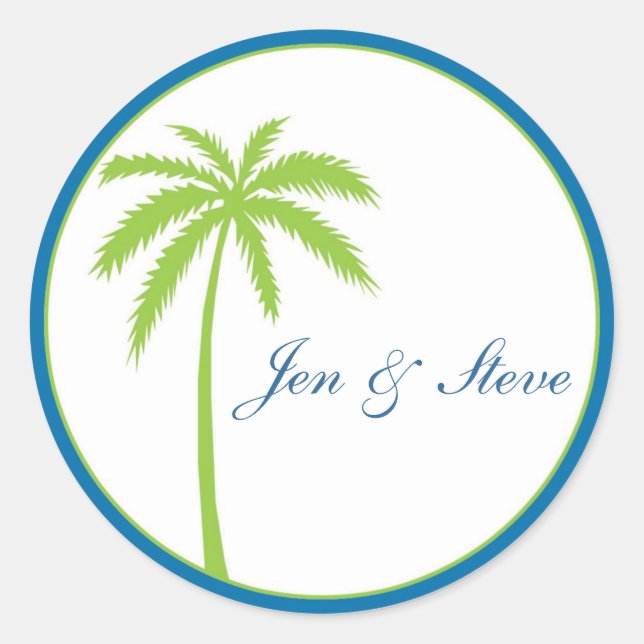 Palm Trees Wedding Favor Pegatina (Anverso)