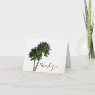 Palm Trees White & Gold Elegant Tarjeta de agradec