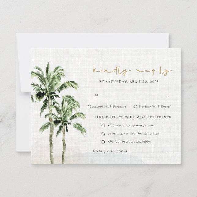 Palm Tropical Beach Trees Watercolour Wedding Rsvp (Anverso)