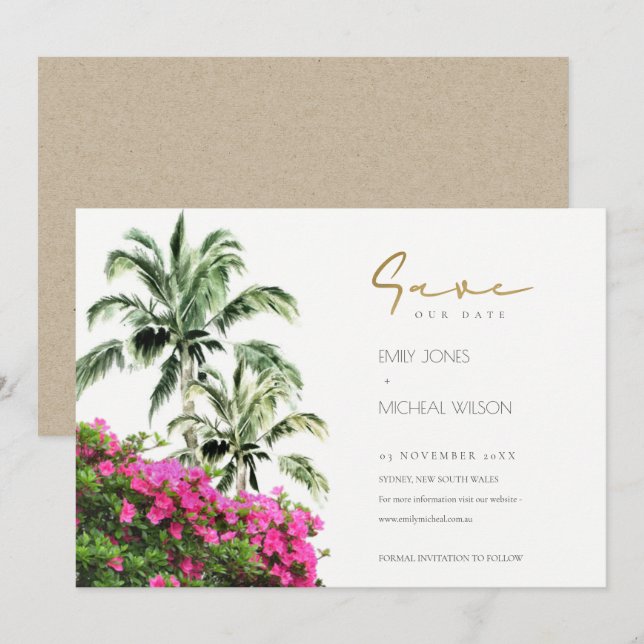 Palm Tropical Bougainville Guardar La Invitación D (Anverso / Reverso)